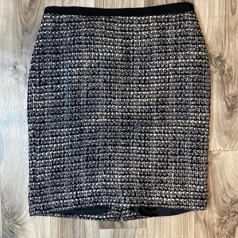 J.CREW 2 Gray/Black/Cream Heavy Tweed Lined Pencil Skirt